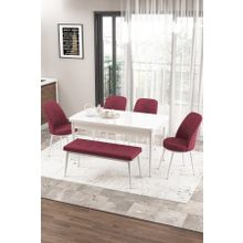Canisa Concept Zen Serisi 80x132 cm Benchli Açılabilir Beyaz Bordo Mdf Mutfak Masası Takımı