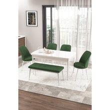 Canisa Concept Zen Serisi 80x132 cm Benchli Açılabilir Beyaz Haki Yeşili Mdf Mutfak Masası Takımı