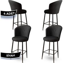 Canisa Fora Serisi Babyface Kumaş Siyah Metal Ayak Siyah Bar Sandalyesi