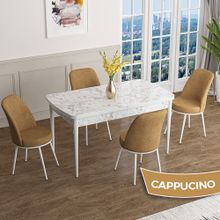 Canisa Han Serisi 70x114 Açılabilir Mdf Beyaz Mermer Desen Masa Takımı ve 4 Adet Cappucino Sandalye