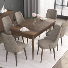 Canisa Nil Serisi Beyaz Mermer Desen 70x110 cm Sabit Masa 4 Sandalye Kahverengi Mutfak Masası Takımı