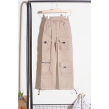 Cansın Mini 18537 Bej Kargo Cepli Paçası Lastikli Erkek Çocuk Jean Pantolon