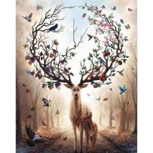 Canvas Hobby Gizemli Orman ve Geyik Kasnaklı 60 x 75 cm Sayılarla Boyama Seti