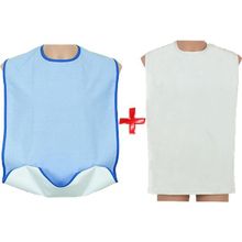 Caress Cepli Çıtçıtlı Yıkanabilir 2'li Mavi Beyaz Yetişkin Hasta Yemek Önlüğü