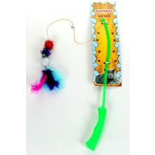 CatMozz 50 cm Özel Tüylü Zilli Funny Plastik Saplı Kedi Oyuncağı Oltası