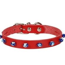 Cattie Boncuklu Deri Küçük Irk Kırmızı Large 1.2x23-27 cm Köpek ve Kedi Boyun Tasması