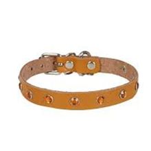 Cattie Gerçek Deriden Taşlı Camel Large 1.2x23-28 cm Kedi Boyun Tasması