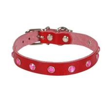 Cattie Gerçek Deriden Taşlı Kırmızı Large 1.2x23-28 cm Kedi Boyun Tasması