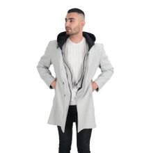 Cengiz İnler Uzun Kapüşonlu Açık Gri Erkek Kaşe Kaban