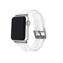 ​​​​​​Ceponya ​​​Apple Watch 42 mm Krd-13 Şeffaf Silikon Metal Toka Kademeli Kordon