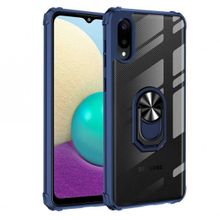 Ceponya Galaxy A02 Şeffaf Kenarları Renkli Manyetik Yüzüklü Zırh Silikon Kılıf
