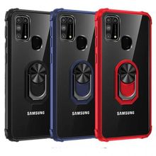 Ceponya Galaxy M31 Kenarları Renkli Antişok Şeffaf Yüzüklü Kılıf