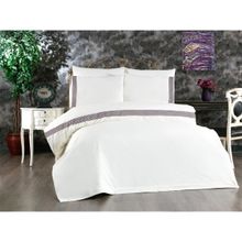 Çeyiz Diyarı Tomira Dantelli 6 Parça Çift Kişilik Krem Mürdüm 200x220 cm Nevresim Takımı