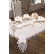 Çeyiz Diyarı Verna Silver 26 Parça Krem Masa Örtüsü