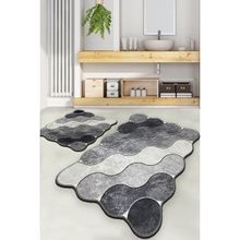 Chilai Home Circle Gri 2'li Set Djt Yıkanabilir Kaymaz Taban Paspas Banyo Halısı Klozet Takımı