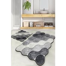 Chilai Home Circle Gri 2'li Set Djt Yıkanabilir Kaymaz Taban Paspas Banyo Halısı Klozet Takımı