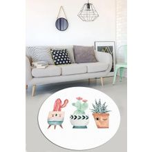 Chilai Home Happy Cactus Djt Ekru Çap Kaymaz Taban Yıkanabilir 140x140 cm Halı