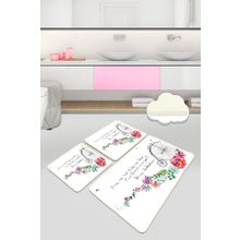 Chilai Home Monowheel 3'lü Set Paspas Yıkanabilir Kaymaz Taban Banyo Halısı Klozet Takımı