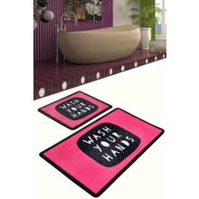 Chilai Home Wash Your Hands Pink Djt 2'li Set Banyo Halısı Klozet Takımı