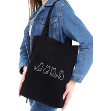 Çınar 0376 Minik Kediler Baskılı Siyah Kanvas Bez Çanta
