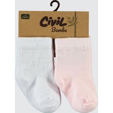 Civil Baby Bebek 2'li Bambu 6-18 Ay Beyaz-Pembe Çorap Set