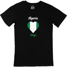 Cix Abuja Nijerya Bayraklı Kalpli Siyah Erkek T-shirt