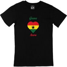 Cix Accra Gana Bayraklı Kalpli Siyah Erkek T-shirt