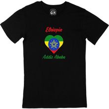 Cix Addis Ababa Etiyopya Bayraklı Kalpli Siyah Erkek T-shirt