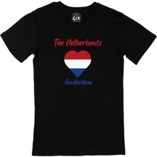 Cix Amsterdam Hollanda Bayraklı Kalpli Siyah Erkek T-shirt