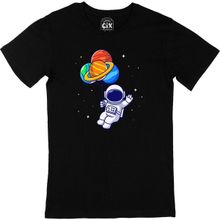 Cix Gezegen Balonlu Astronot Siyah Erkek T-shirt