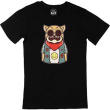 Cix Hippi Kedi Baskılı Siyah Erkek T-shirt