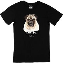 Cix Love Me Pug Dog Baskılı Yuvarlak Yaka Siyah T-shirt