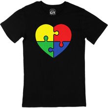 Cix Otizm Renkli Kalp Baskılı Siyah Unisex T-shirt