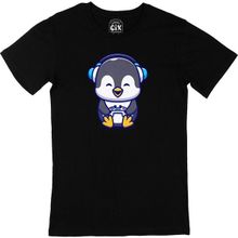 Cix Oyuncu Penguen Baskılı Siyah Unisex T-shirt