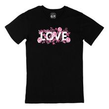 Cix Pembe Güllü Aşk Baskılı Siyah Erkek T-shirt