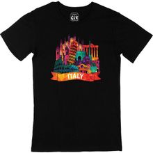 Cix Renkli İtalya İllüstrasyon Baskılı Siyah Erkek T-shirt