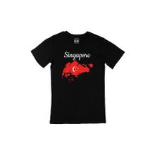 Cix Singapur Haritalı ve Bayraklı Baskılı Siyah Erkek T-shirt