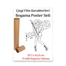 Çizgi Film Karakterleri Poster Tablosu 15 Adet 30 cm x42 cm Enine Boyuna Eğitim
