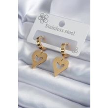 Clariss 316L Çelik Gold Renk Kalp Model Kelebek İşleme Kadın Küpe