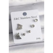 Clariss 316L Çelik Gümüş Renk Zirkon Taşlı Kelebek Model Kadın Küpe Seti
