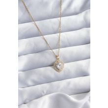 Clariss 316L Çelik Zincir Gold Renk Zirkon Taşlı Kalp Model Kadın Kolye