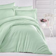 Clasy Çizgili Saten Mint Çift Kişilik Nevresim Takımı