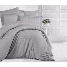Clasy Gri Çizgili Saten Çift Kişilik 200 x 220 cm Nevresim Takımı