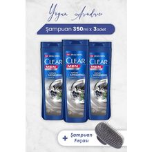 Clear Men 3x350 ml Yoğun Arındırıcı Şampuan ve Şampuan Fırçası