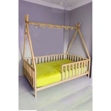 CND Home Çatılı Unisex Montessori 60x120 cm Doğal Ahşap Bebek ve Çocuk Karyolası
