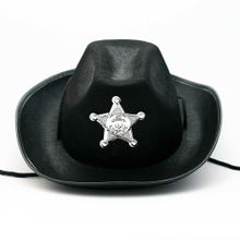 Çocuk Siyah Renk Kovboy Şapkası Sheriff Şapkası