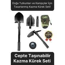 Çok Fonksiyonlu Portatif Katlanır Cepte Taşıma Çantalı Pusulalı Askeri Kamp Deprem Kazma Kürek Seti