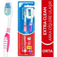 Colgate Extra Clean Dil Temizleyicili Arka Dişlere Uzanan Orta 1+1 Diş Fırçası