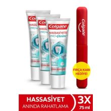 Colgate Hassasiyete Pro Çözüm Beyazlatıcı Sensitive Sensitive Pro Relief 75 ml x 3 Adet Diş Macunu + Fırça Kabı Hediye