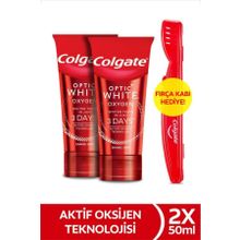 Colgate Optic White Oxygen Aktif Oksijen Teknolojisi Beyazlatıcı 2x50 ml Diş Macunu + Fırça Kabı